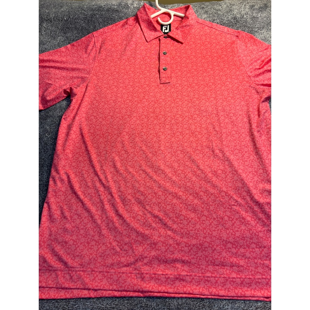 FootJoy Mens Naples Heritage 2023 Floral Golf Polo Shirt Coral Pink Large - Picture 4 of 9